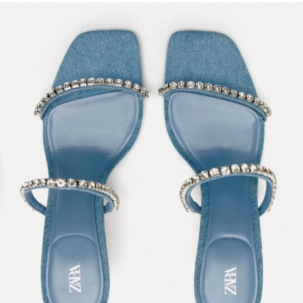 ‼️WOW‼️ZARA DENIM HIGH-HEEL SANDALS WITH RHINESTONES‼️‼️‼️ - Picture 5 of 6